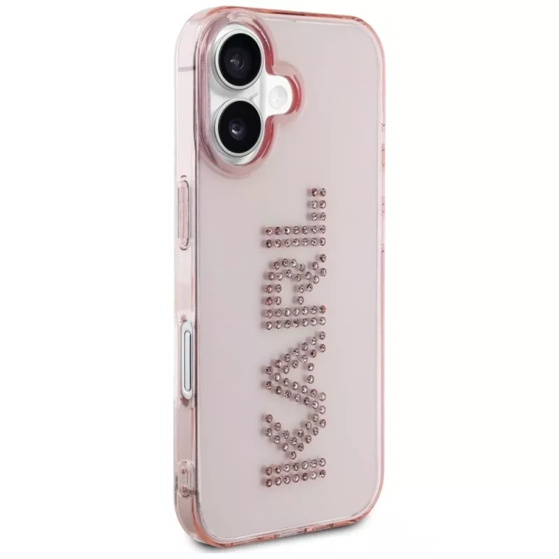 Karl Lagerfeld IML Rhinestones Logo Θήκη πλάτης για iPhone 16, ροζ