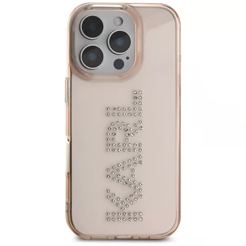 KARL LAGERFELD IML Rhinestones Logo Θήκη για iPhone 16 Pro ροζ