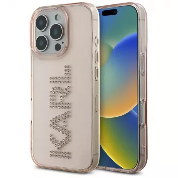 KARL LAGERFELD IML Rhinestones Logo Θήκη για iPhone 16 Pro Max ροζ
