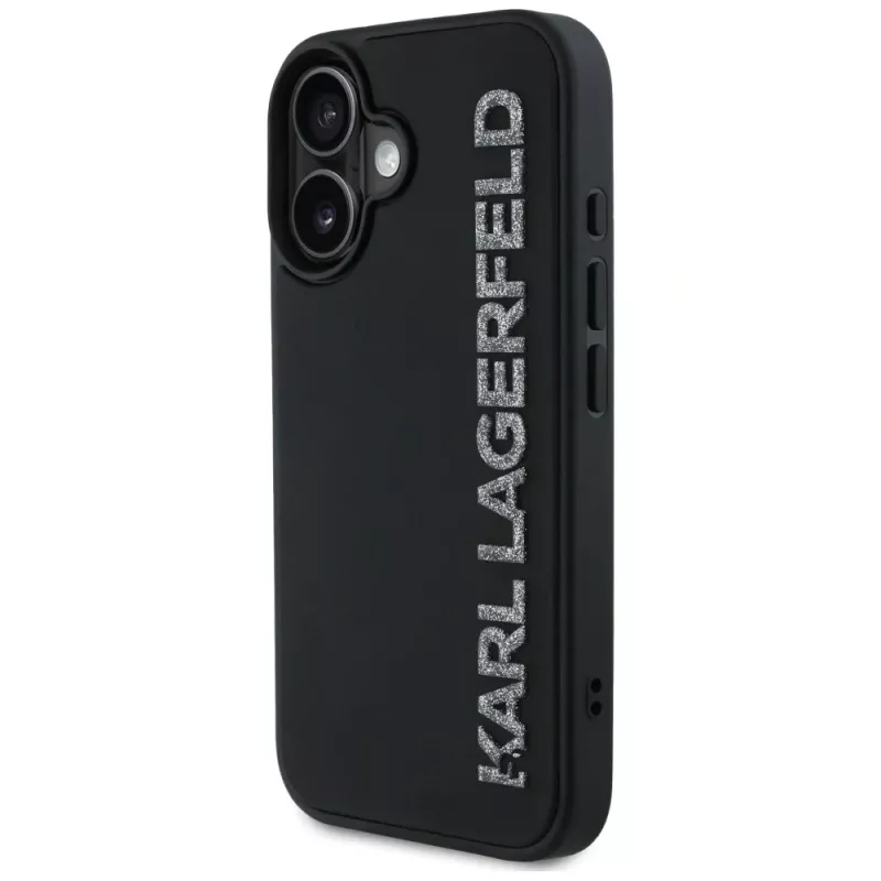KARL LAGERFELD HC 3D Rubber Elongated Glitter Θήκη για iPhone 16, μαύρο