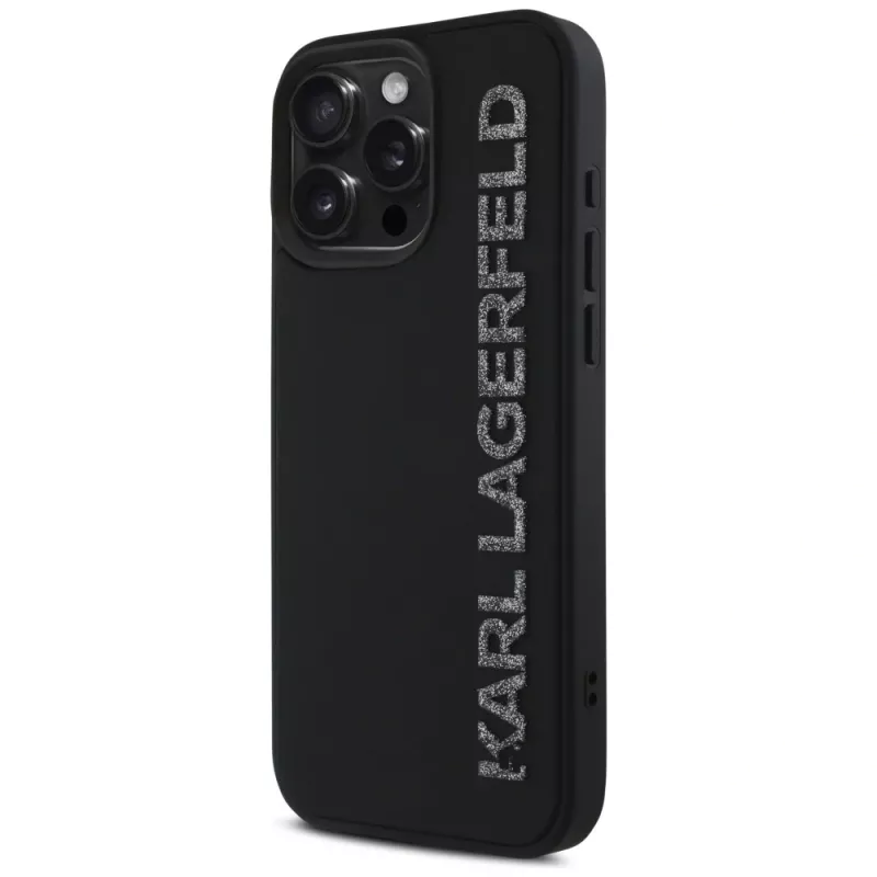 KARL LAGERFELD HC 3D Rubber Elongated Glitter Θήκη για Apple iPhone 16 Pro, μαύρο