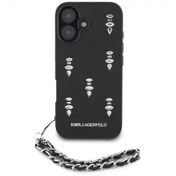 Karl Lagerfeld Saffiano Crystals with Chain Case για iPhone 16 Μαύρο