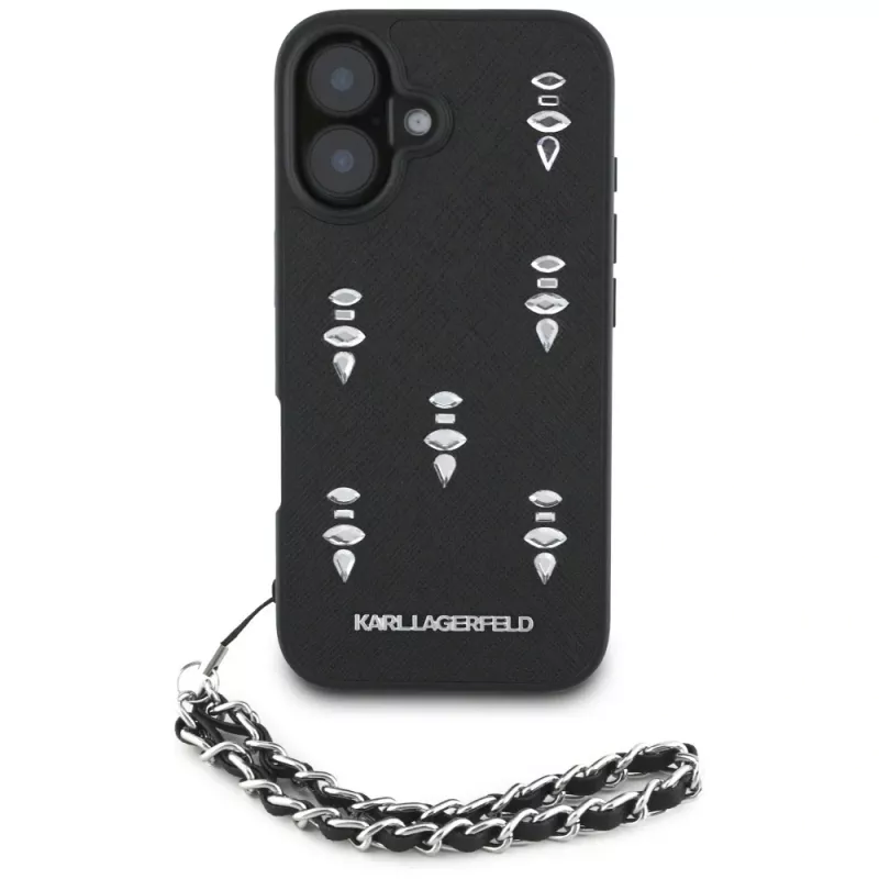 Karl Lagerfeld Saffiano Crystals with Chain Case για iPhone 16 Μαύρο