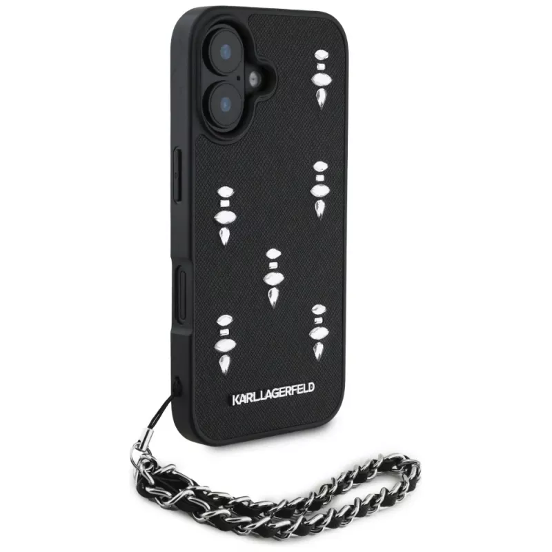 Karl Lagerfeld Saffiano Crystals with Chain Case για iPhone 16 Μαύρο