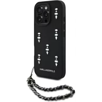 Karl Lagerfeld Saffiano Crystals with Chain Back Cover για iPhone 16 Pro, Μαύρο