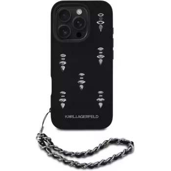 Karl Lagerfeld Saffiano Crystals with Chain Back Cover για iPhone 16 Pro, Μαύρο