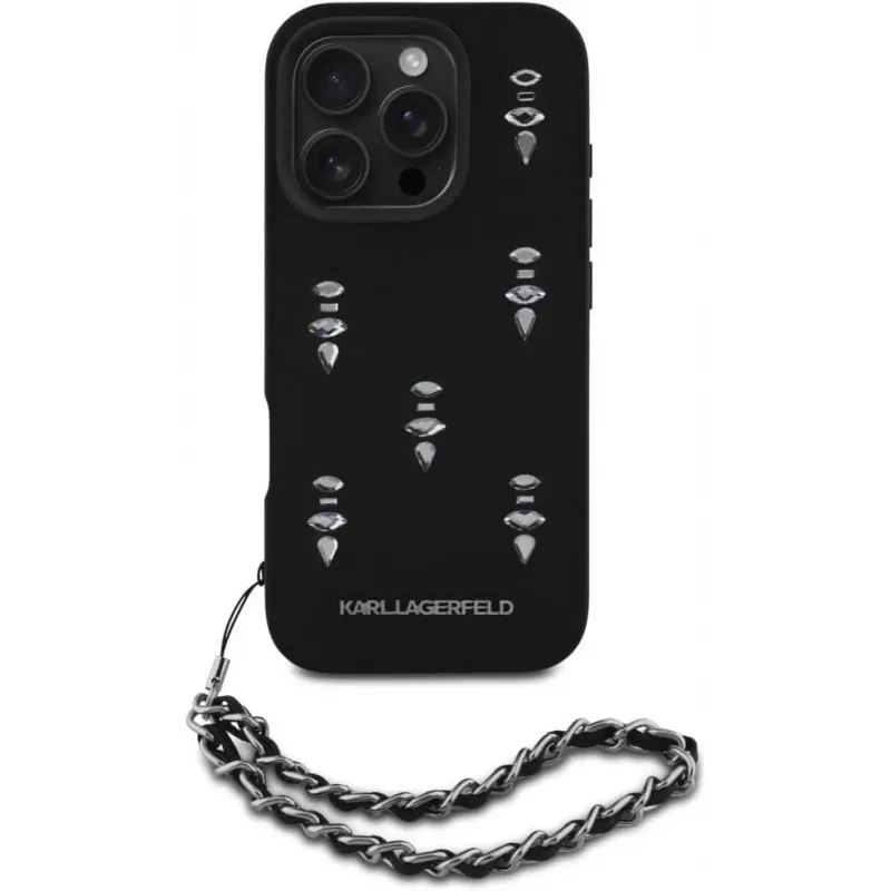 Karl Lagerfeld Saffiano Crystals with Chain Back Cover για iPhone 16 Pro, Μαύρο
