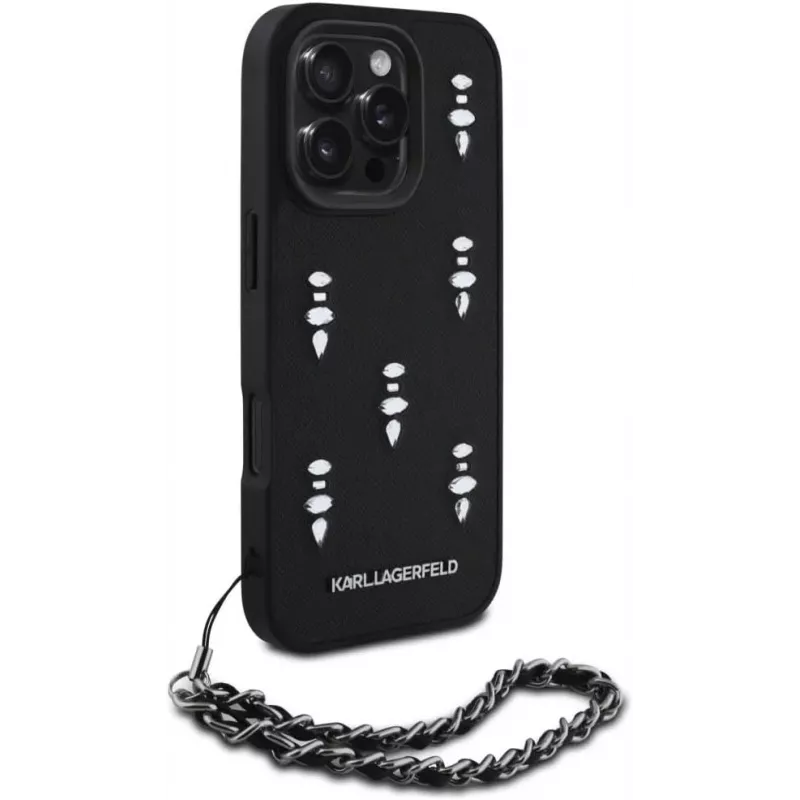 Karl Lagerfeld Saffiano Crystals with Chain Back Cover για iPhone 16 Pro, Μαύρο