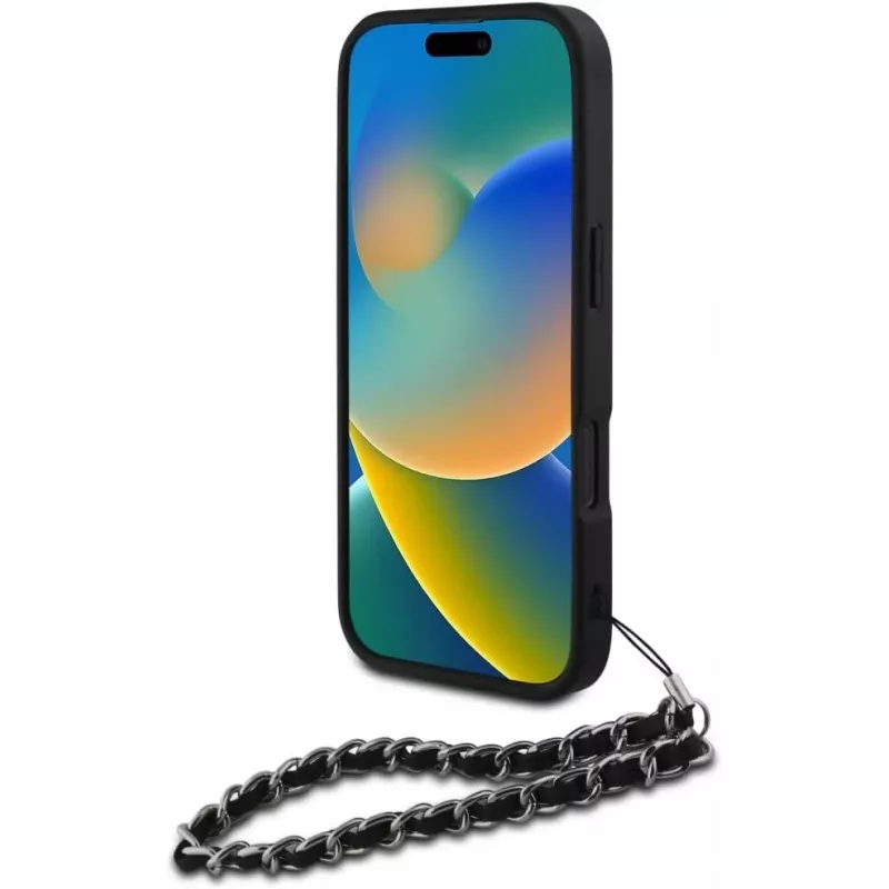 Karl Lagerfeld Saffiano Crystals with Chain Back Cover για iPhone 16 Pro, Μαύρο