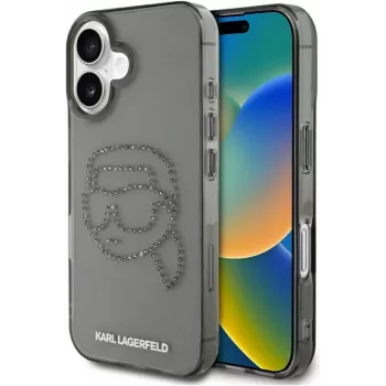 Karl Lagerfeld IML Rhinestones Karl Head Θήκη για iPhone 16 (μαύρο)