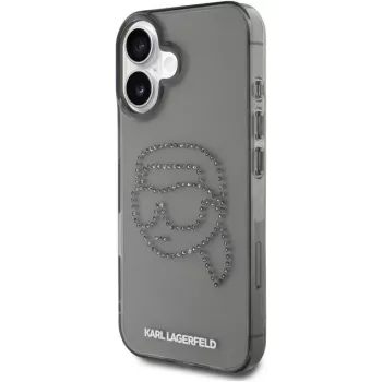 Karl Lagerfeld IML Rhinestones Karl Head Θήκη για iPhone 16 (μαύρο)