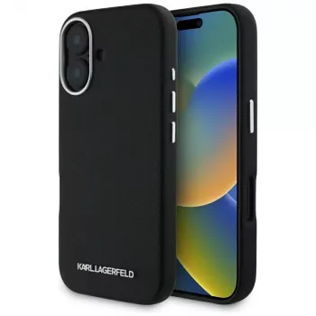 Karl Lagerfeld Saffiano FullWrapped Elongated Metal Logo Θήκη MagSafe για iPhone 16 μαύρο