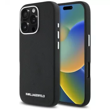 Karl Lagerfeld Saffiano Full Wrapped Elongated Metal Logo Θήκη MagSafe για iPhone 16 Pro μαύρο