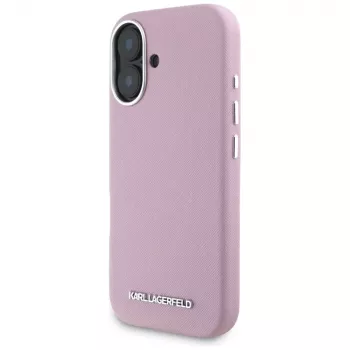 KARL LAGERFELD Saffiano Full Wrapped Elongated Metal Logo Θήκη MagSafe για Apple iPhone 16 - ροζ