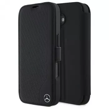 Mercedes-Benz MEBKP16S23RBGVK Θήκη βιβλίου για iPhone 16 6,1 inch, μαύρο, δερματίνη & απομίμηση ξύλου