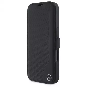 Mercedes-Benz MEBKP16S23RBGVK Θήκη βιβλίου για iPhone 16 6,1 inch, μαύρο, δερματίνη & απομίμηση ξύλου