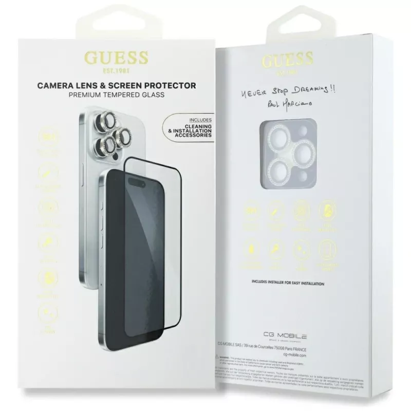 2-in-1 Guess BP Rhinestone Screen and Camera Lens Protector Kit για iPhone 16 Pro Max Χρυσό
