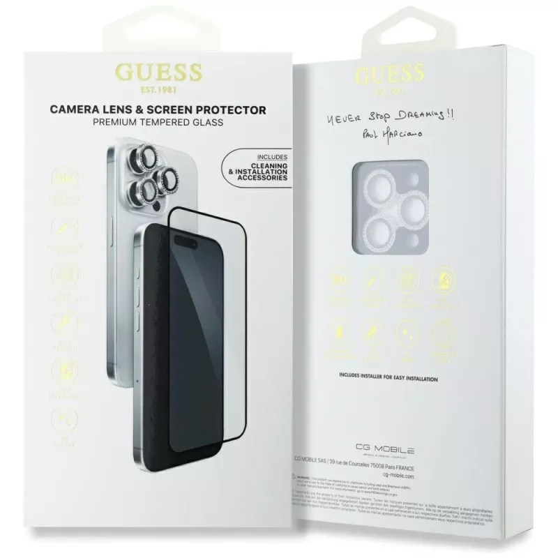 Guess BP Rhinestone 2-in-1 Screen and Camera Lens Protector Set για Apple iPhone 16 Pro Max - Ασημί