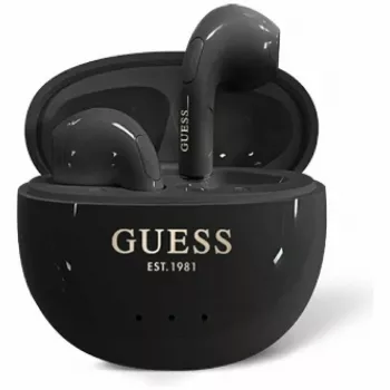 Guess Glossy Effect EggShape Printed Classic Logo TWS Ακουστικά Μαύρα