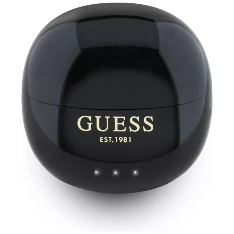 Guess Glossy Effect EggShape Printed Classic Logo TWS Ακουστικά Μαύρα