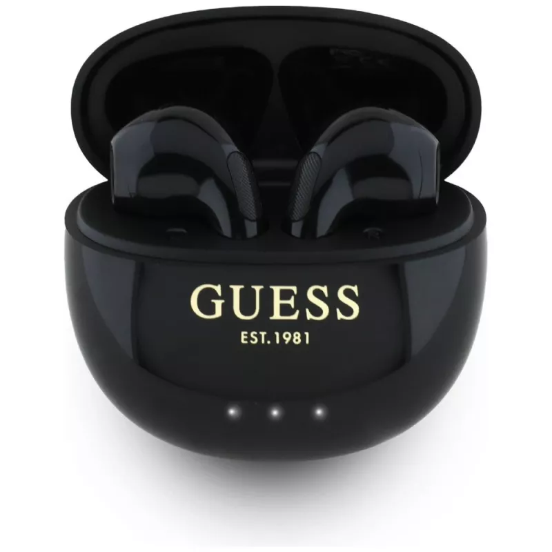 Guess Glossy Effect EggShape Printed Classic Logo TWS Ακουστικά Μαύρα