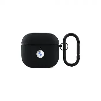 BMW BMA4SSLBK AirPods 4 Θήκη Μαύρο Γνήσιο Δέρμα Ασημί Λογότυπο