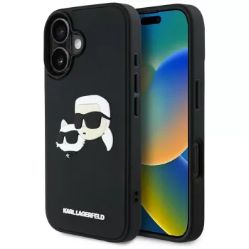 KARL LAGERFELD HC 3D Rubber DoubleHeads Θήκη για iPhone 16, Μαύρο