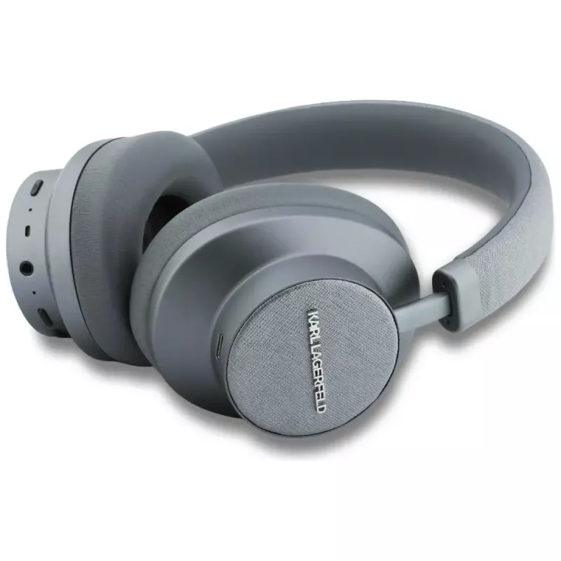 Karl Lagerfeld Saffiano Elongated Bluetooth ANC Over-Ear Ακουστικά Γκρι