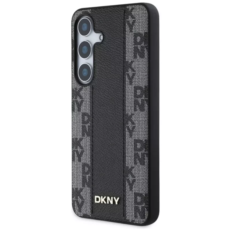 DKNY Leather Checkered Pattern MagSafe Case για Samsung Galaxy S25, Μαύρο