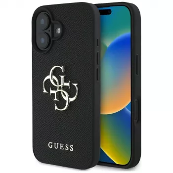 Guess Grained Big 4G Logo Small Classic Logo Θήκη για iPhone 16 (Μαύρο)