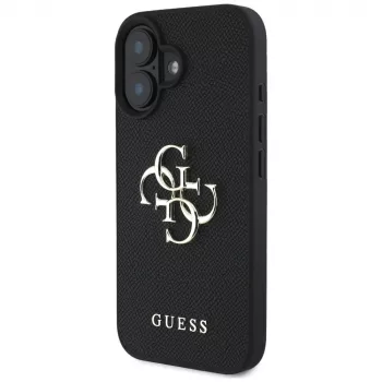 Guess Grained Big 4G Logo Small Classic Logo Θήκη για iPhone 16 (Μαύρο)