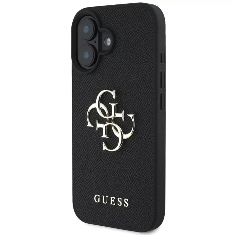 Guess Grained Big 4G Logo Small Classic Logo Θήκη για iPhone 16 (Μαύρο)
