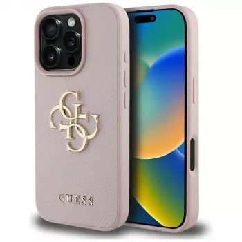 Guess Grained Big 4G Logo Small Classic Logo Θήκη για Apple iPhone 16 Pro (Pink)