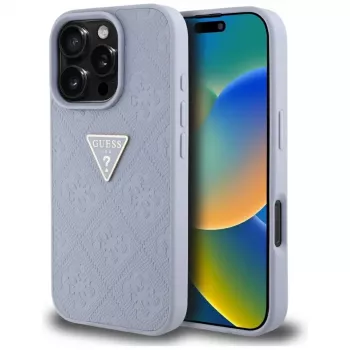 Guess Hot Stamp 4G Pattern Triangle Metal Logo Θήκη για iPhone 16 Pro, Μωβ