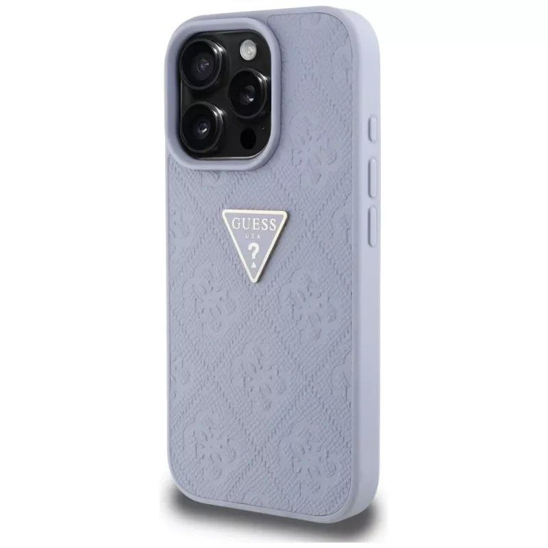 Guess Hot Stamp 4G Pattern Triangle Metal Logo Θήκη για iPhone 16 Pro, Μωβ