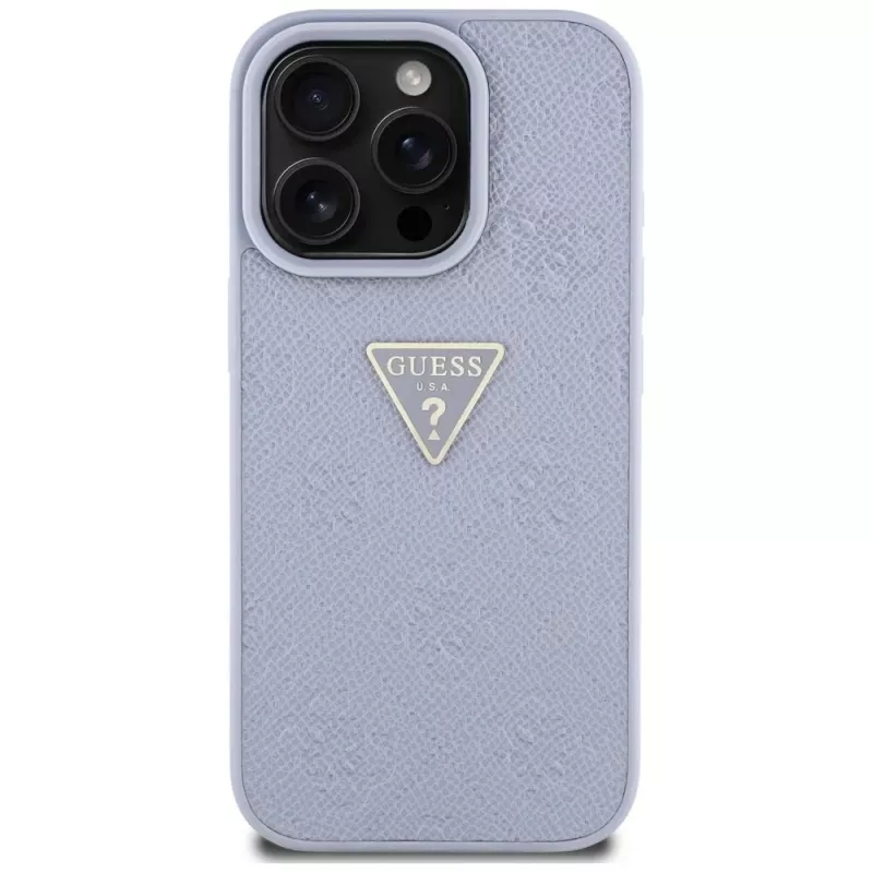 Guess Hot Stamp 4G Pattern Triangle Metal Logo Θήκη για iPhone 16 Pro, Μωβ
