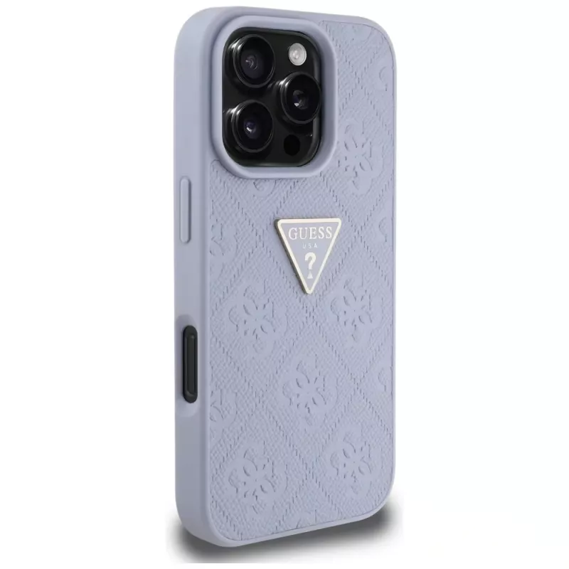 Guess Hot Stamp 4G Pattern Triangle Metal Logo Θήκη για iPhone 16 Pro, Μωβ