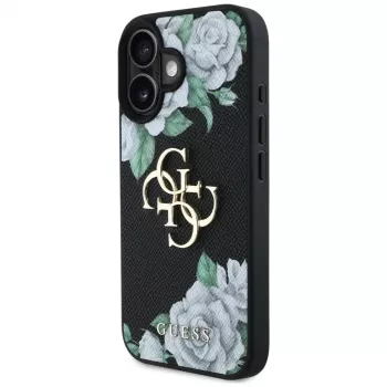 Guess Grained Roses Big 4G Logo Θήκη για Apple iPhone 16, Μαύρο