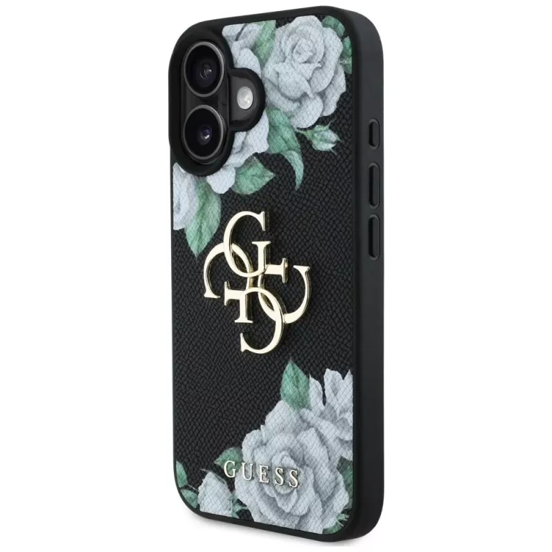 Guess Grained Roses Big 4G Logo Θήκη για Apple iPhone 16, Μαύρο