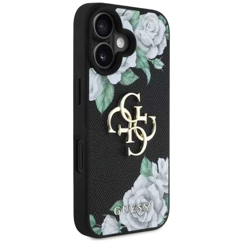 Guess Grained Roses Big 4G Logo Θήκη για Apple iPhone 16, Μαύρο