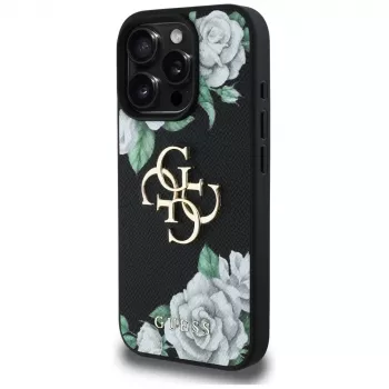 Guess Grained Roses Big 4G Logo Θήκη για iPhone 16 Pro Max, Μαύρο