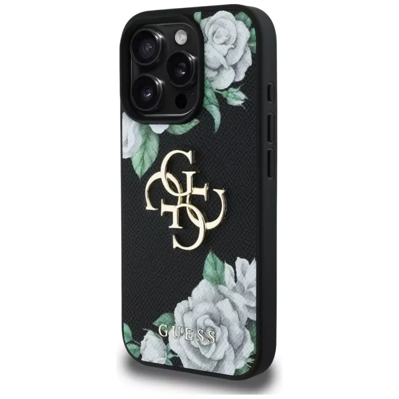 Guess Grained Roses Big 4G Logo Θήκη για iPhone 16 Pro Max, Μαύρο