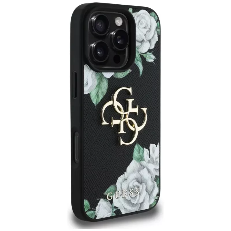 Guess Grained Roses Big 4G Logo Θήκη για iPhone 16 Pro Max, Μαύρο