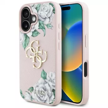 Guess Grained Roses Big 4G Logo Θήκη για Apple iPhone 16 - Pink