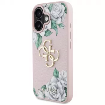 Guess Grained Roses Big 4G Logo Θήκη για Apple iPhone 16 - Pink