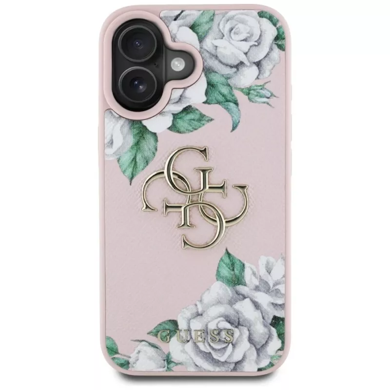 Guess Grained Roses Big 4G Logo Θήκη για Apple iPhone 16 - Pink