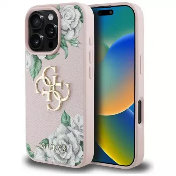 Guess Grained Roses Big 4G Logo Θήκη για Apple iPhone 16 Pro, Pink