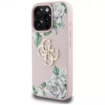 Guess Grained Roses Big 4G Logo Θήκη για Apple iPhone 16 Pro, Pink