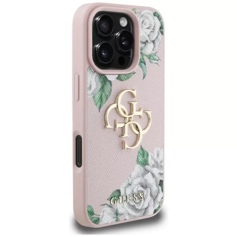 Guess Grained Roses Big 4G Logo Θήκη για Apple iPhone 16 Pro, Pink