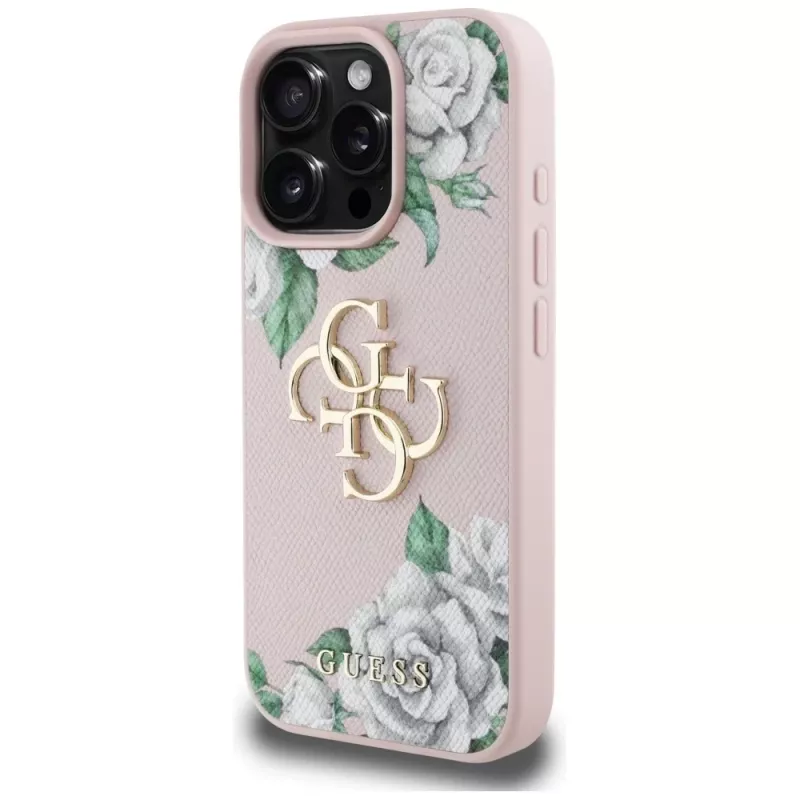 Guess Grained Roses Big 4G Logo Θήκη για iPhone 16 Pro Max - Ροζ